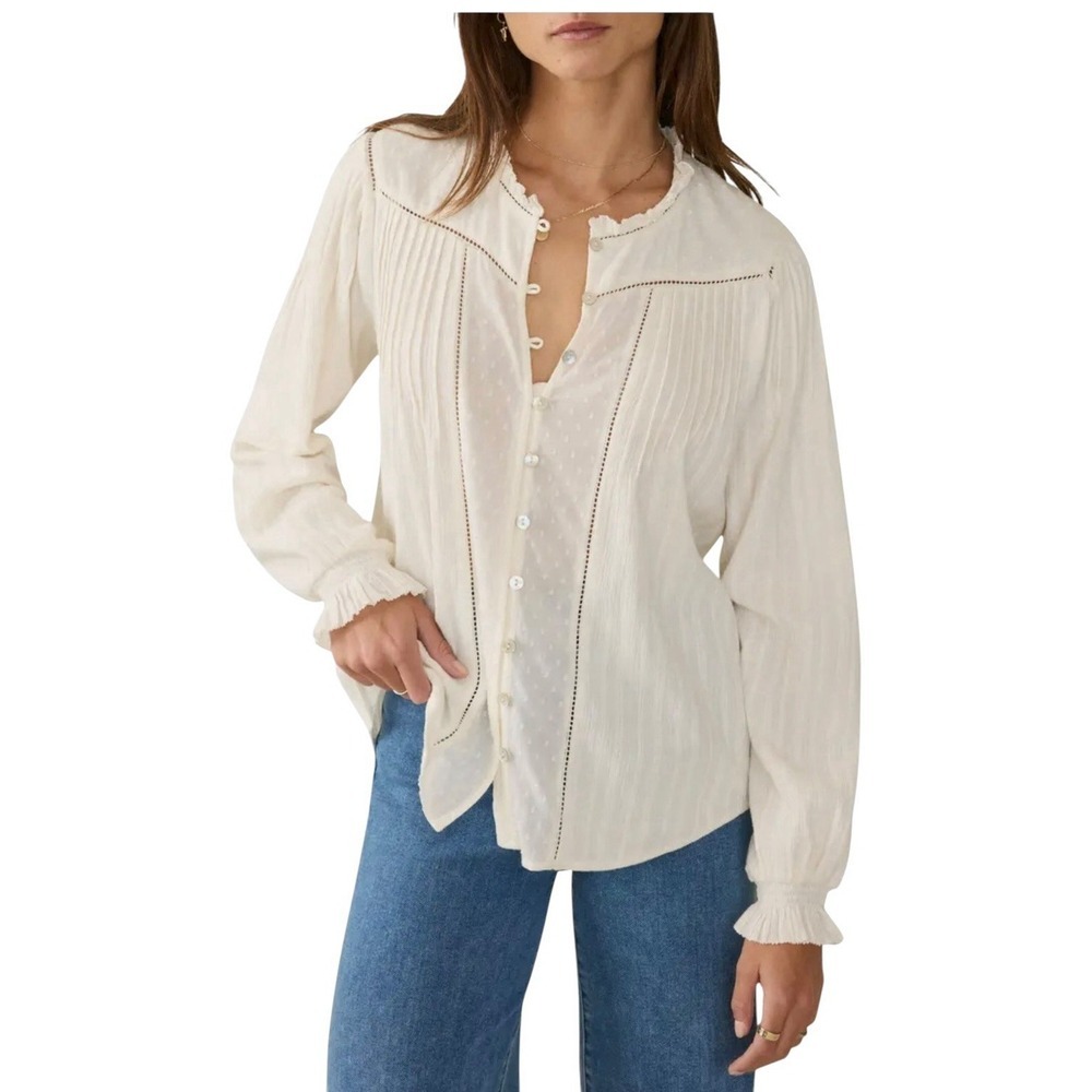 Women's Faherty Off White Ruffle Peasant Blouse Size X- Small